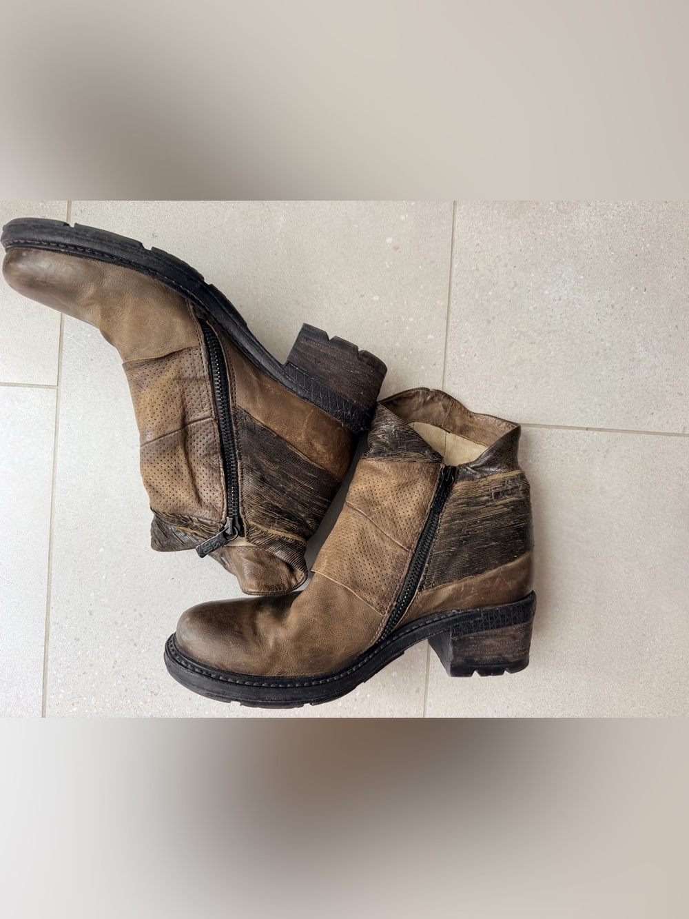 A.S.98 Italian Leather Patchwork Biker Boots EU 38 - Picture 13 of 16